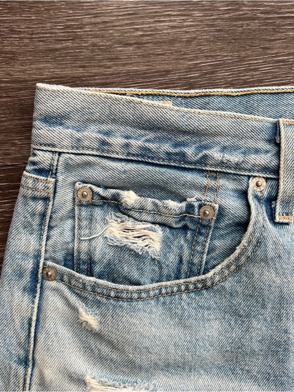 Levi’s Premium 501 Original High Rise Distressed Cutoff Big E Denim Shorts - Picture 2 of 14